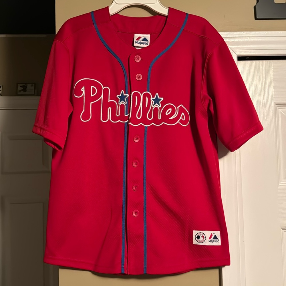 Majestic Stitched Phillies Jersey - Youth 10-12 (Small/Medium)